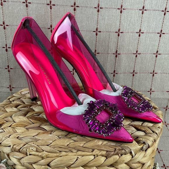 Good American 'CINDER-F*CKING-RELLA' Clear PUMP Size 5 Hot Pink New Stiletto - Picture 4 of 10